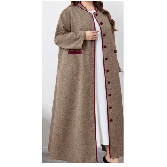 Shein Plain Patchwork Front Button Long Sleeve Simple, Modest Elegant, Maxi - Picture 2 of 4